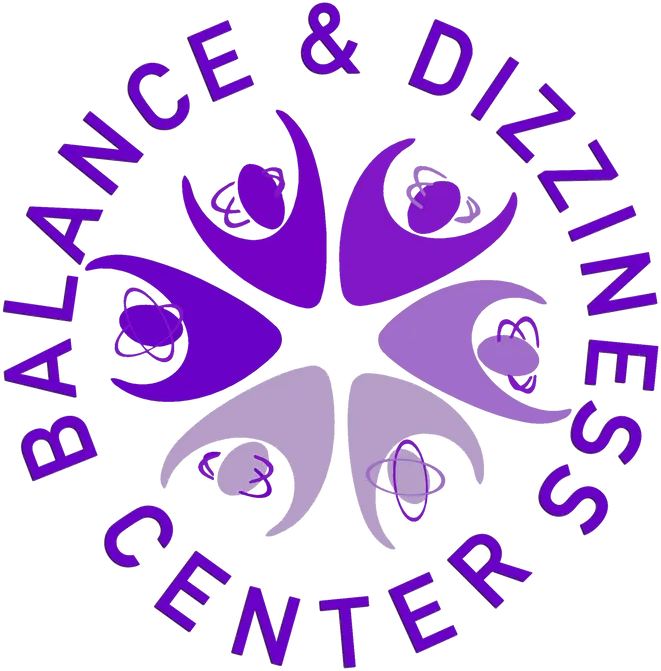 The image features a logo with text that reads  BALANCE   DIZNESS CENTERS  in a circular layout, surrounded by a purple border with a white center, where there are stylized images of a human figure and a kangaroo.
